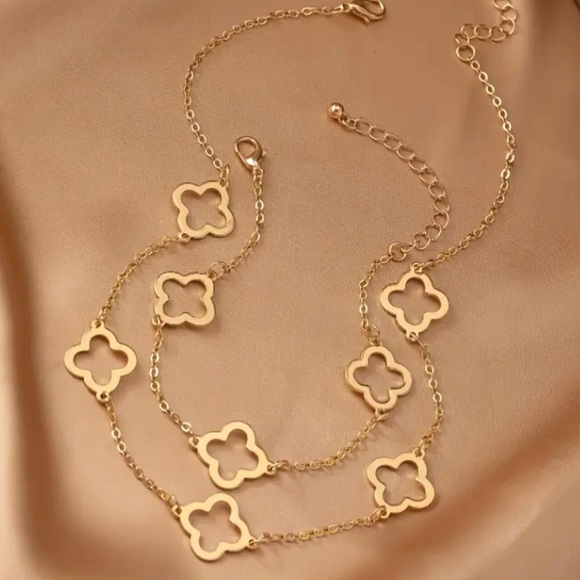 Four leaf clover necklace & bracelet set goldstone - Picture 4 of 5